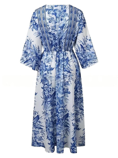 V-neck Short-sleeved Printed Maxi Dress