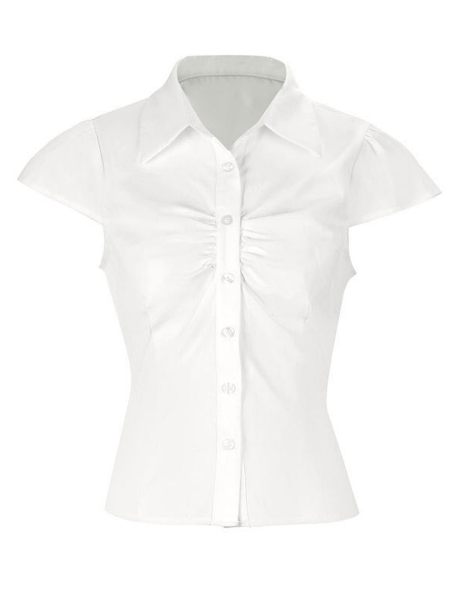 Flying Sleeves Gathering Slim-fit Lapel Shirts
