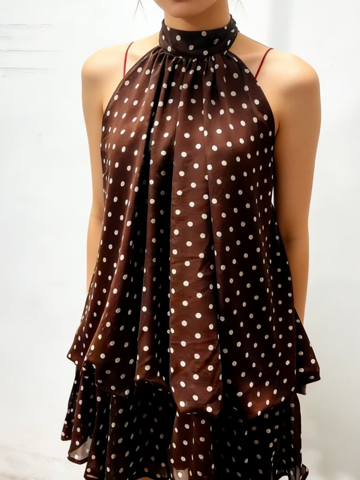 Chiffon Ruffle Halter Neck And Backless Mini&Short Dresses