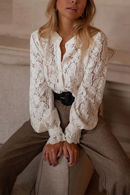 Margovil Ruffle Long Sleeves Button Up Lace Shirt