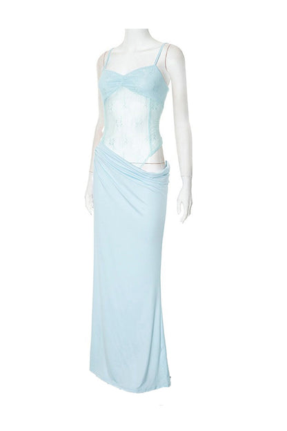 Low Cut Lace Patchwork Ruched Cami Dress