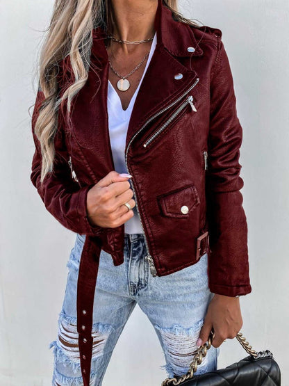 Pocket Zipper Short PU Leather Jackets