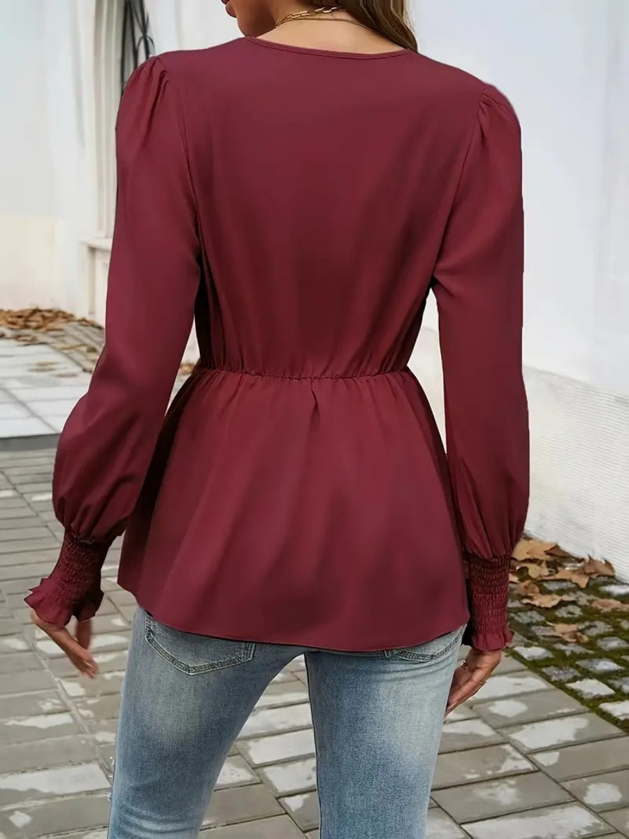 V-neck Tie-waist Solid Color T-shirt