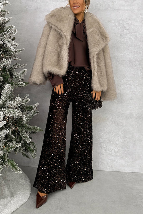 Margovil Collared Open Front Winter Faux Fur Coat