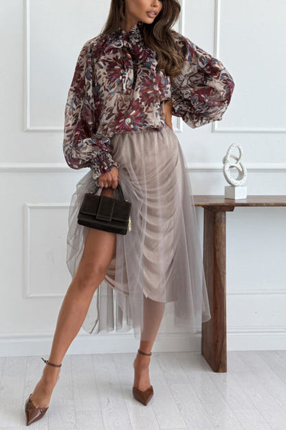 Margovil Elastic Waist Flowy Mesh Midi Skirt