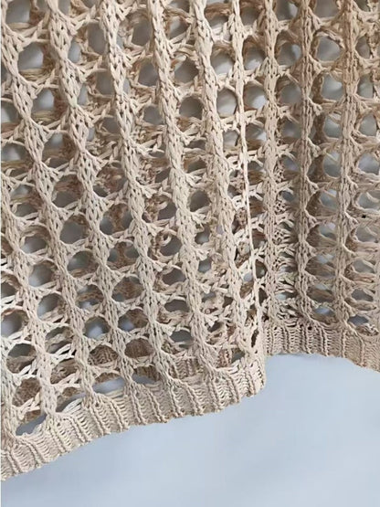 Hollow-out Knit Sun Protection Shirt Beach See-through Top