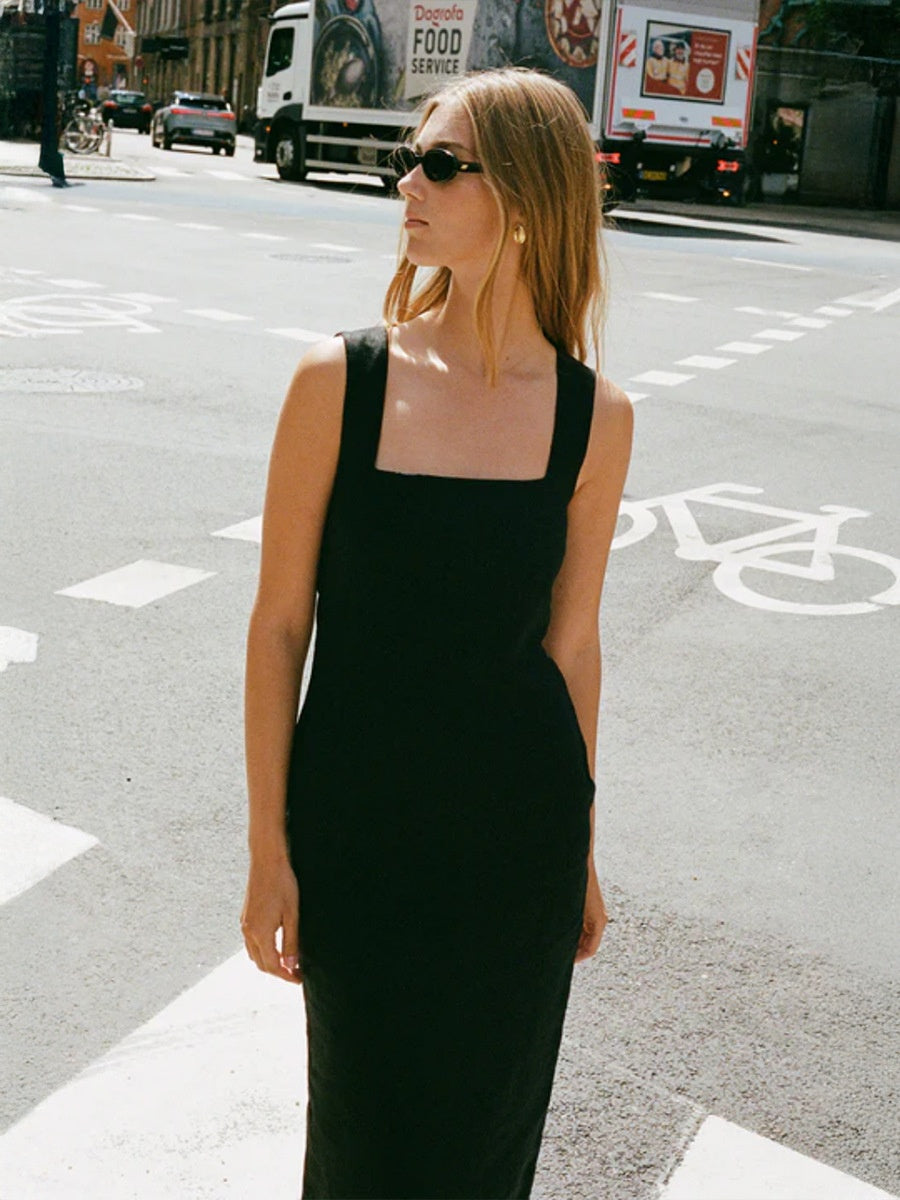 Square Collar Cotton And Linen Camisoles Leisure Temperament Maxi Dresses