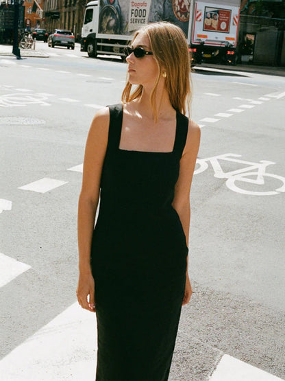 Square Collar Cotton And Linen Camisoles Leisure Temperament Maxi Dresses