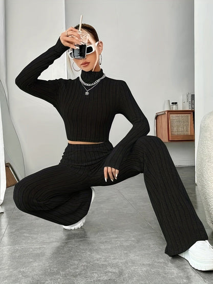Mock Neck Slim Fit Knitted Two-Piece Set