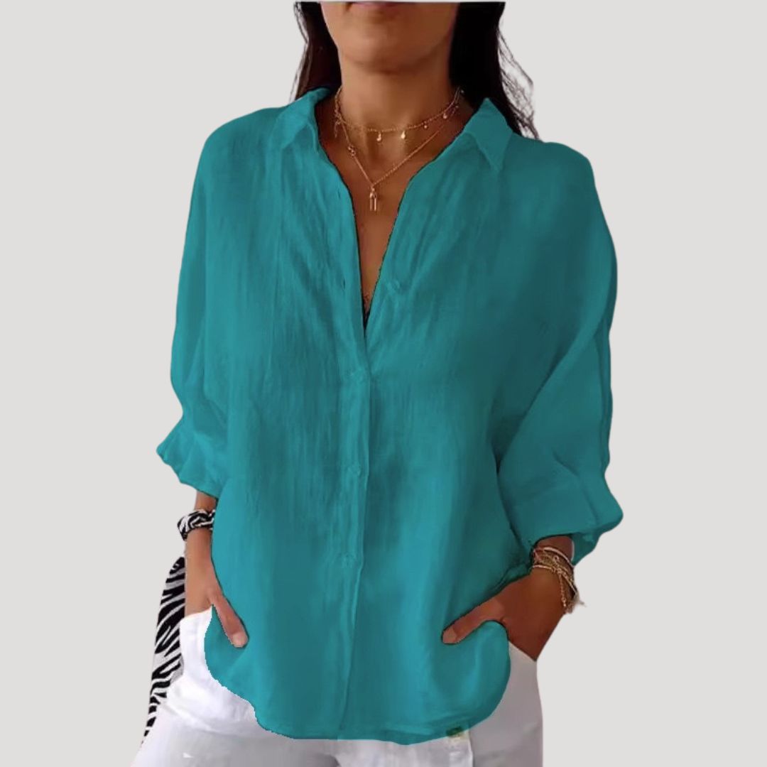 | Linen Long Sleeve Button Shirt Blouse