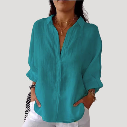 | Linen Long Sleeve Button Shirt Blouse