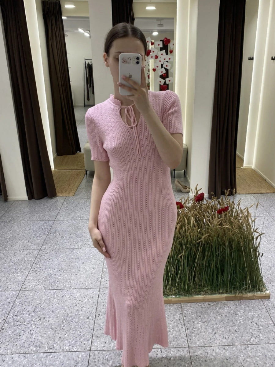Hollow Knitting Crochet Jacquard Hip-hugging Short Sleeve Grace Maxi Dresses