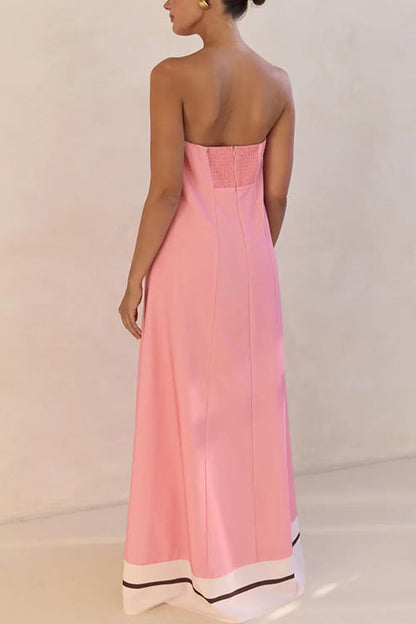 Margovil Strapless Color Block Loose Fit Maxi Dress