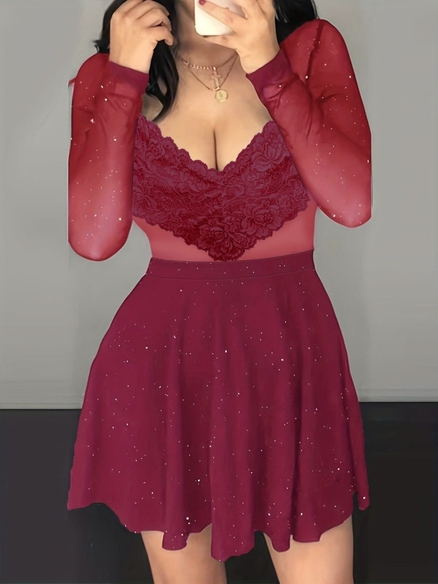 Sexy V-neck Bodycon Irregular Mesh Sequins Mini&Short Dresses