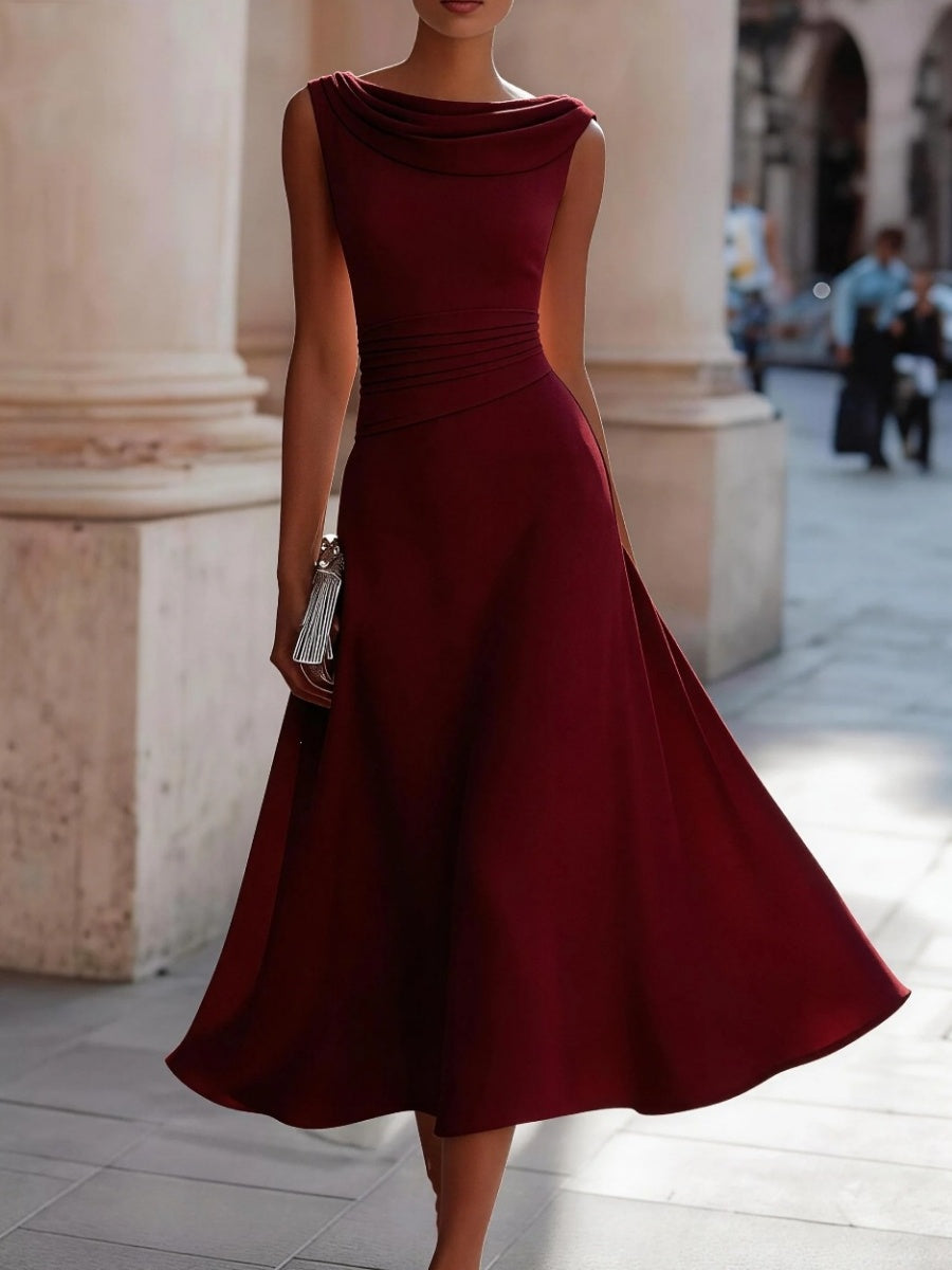 One-shoulder Collar Sleeveless Waist Big Swing Grace Maxi Dresses