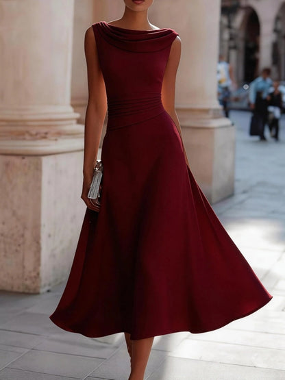 One-shoulder Collar Sleeveless Waist Big Swing Grace Maxi Dresses