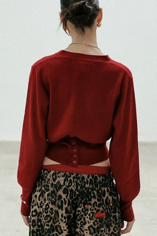 Embroidered Cotton V Neck Cardigan