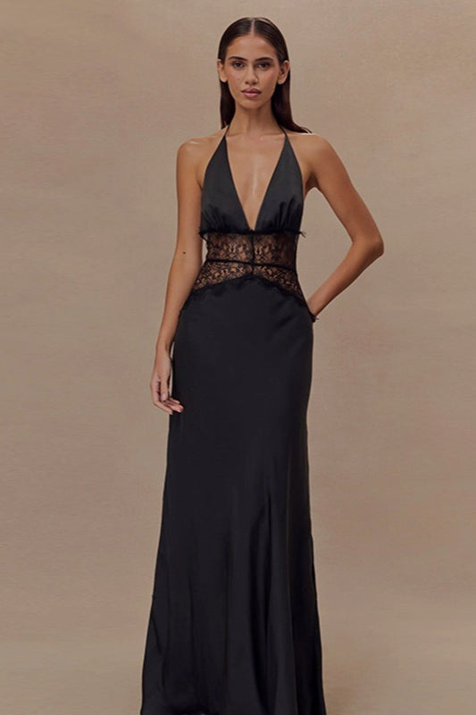 Sexy Lace V Neck Backless Cami Long Formal Dress
