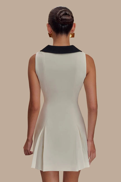 Oversized Pointed Collar Button Front Sleeveless A-Line Mini Dress