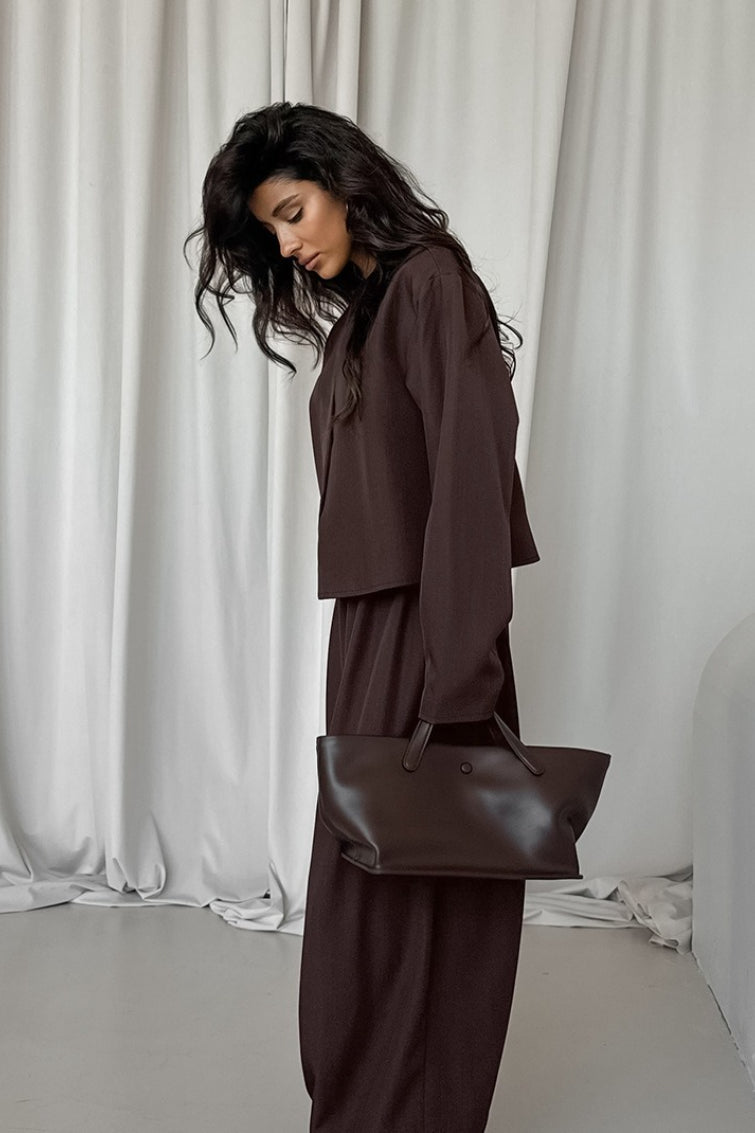 | Solid V-neck Cardigan and Tapered Two Piece Set