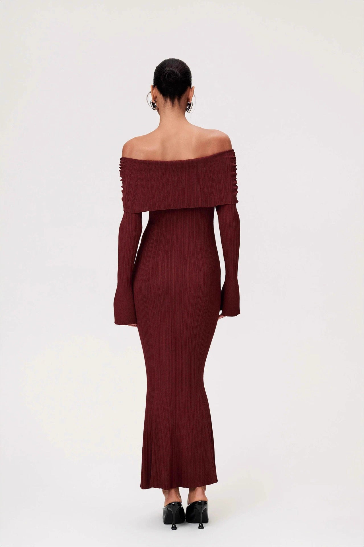 Sexy Solid Ruched Off-Shoulder Knit Bodycon Dress