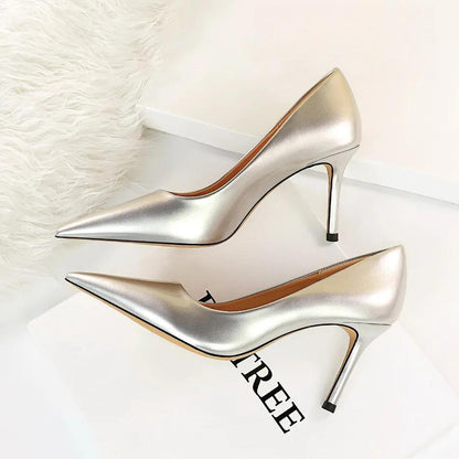 Patent Leather Pointed Toe Stiletto Pumps for Women Office Wear