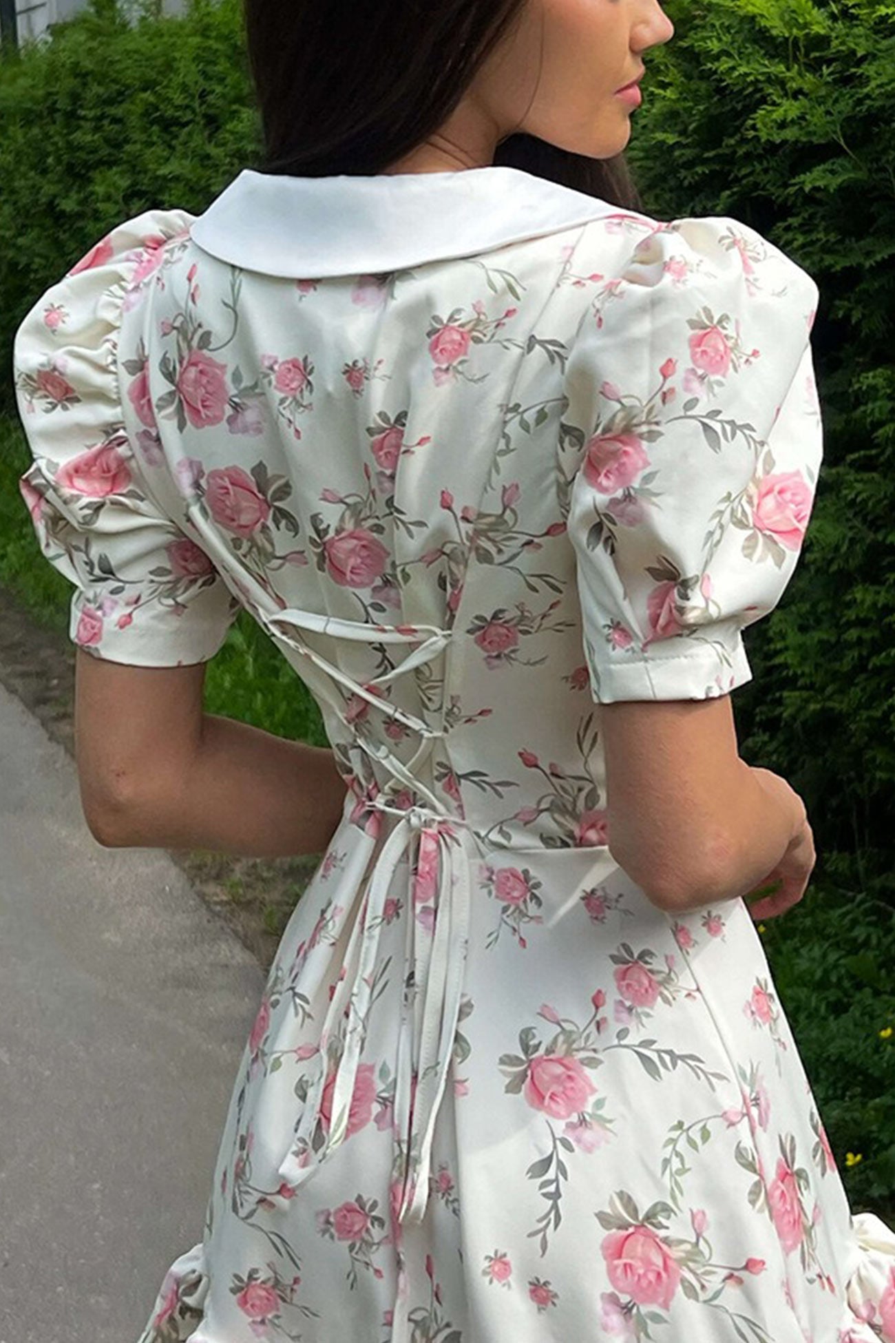 V-Neck Puff Sleeve A-line Ruffle Mini Dress