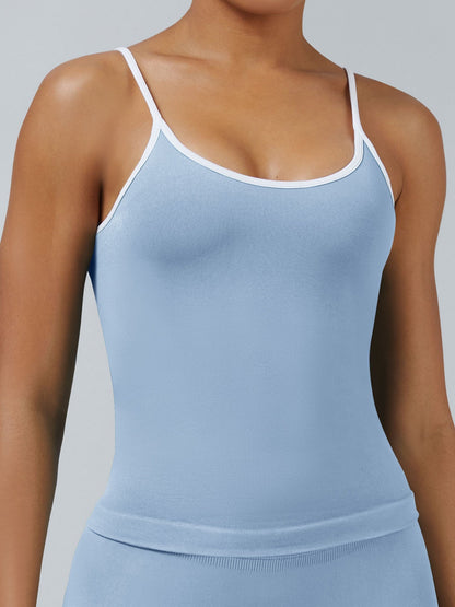 Color-blocked With Breast Pads Exercise Yoga Halter Top