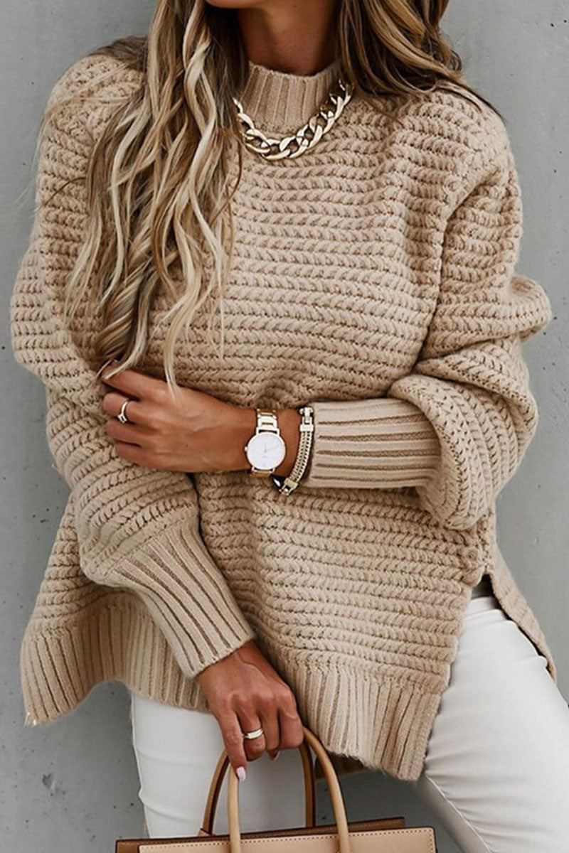 Fashion Street Solid Slit O Neck Sweaters(3 Colors)