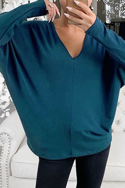 Fashion Street Solid Patchwork V Neck Tops(6 colors)