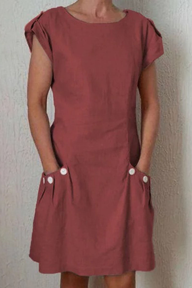 Fashion Street Solid Patchwork O Neck A Line Dresses(5 Colors)
