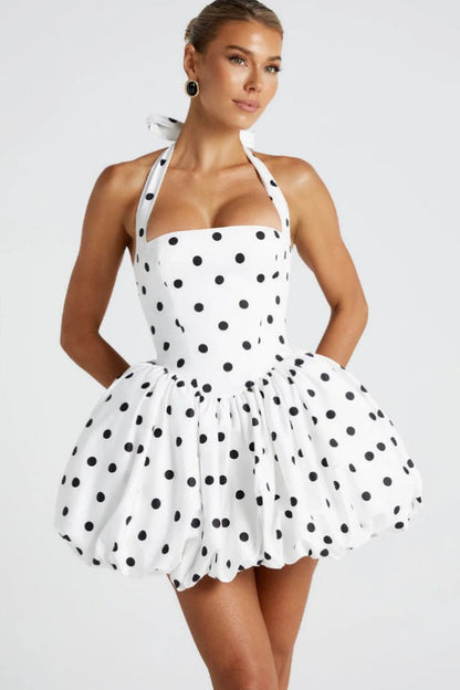 Halter Bow Back Corset Basque Waist Bubble Hem Mini Dress