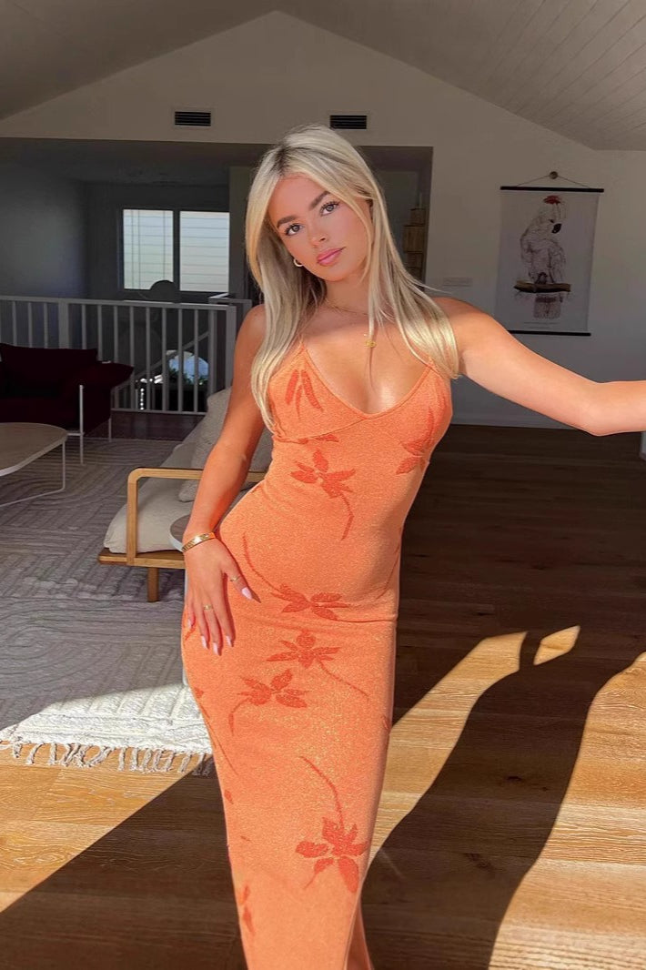 Sexy Knit Low Cut Printed Bodycon Dress