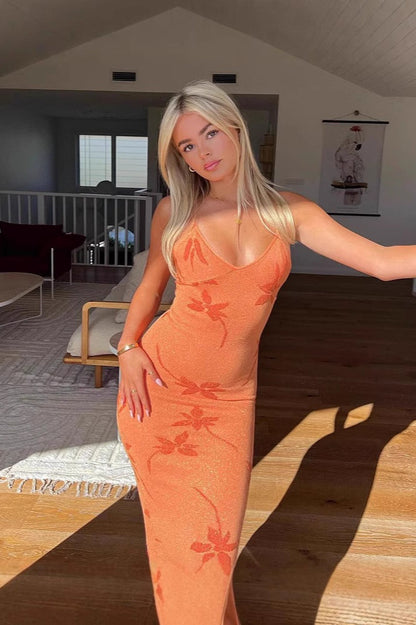 Sexy Knit Low Cut Printed Bodycon Dress