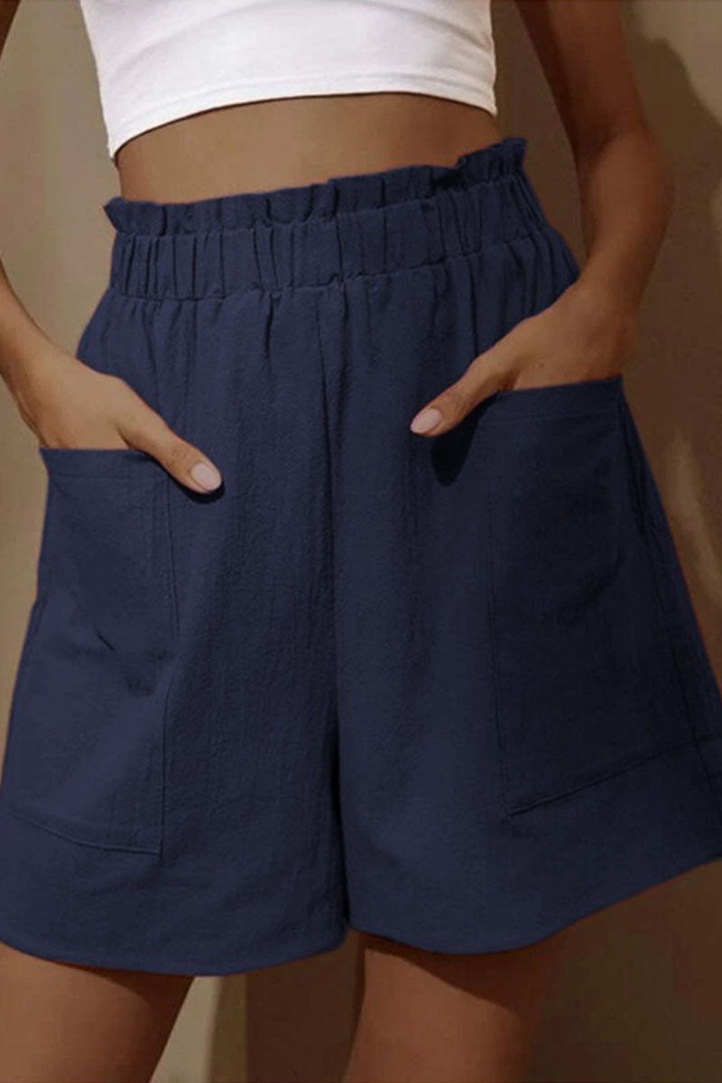 Fashion Casual Solid Pocket Loose High Waist Wide Leg Bottoms(5 Colors)