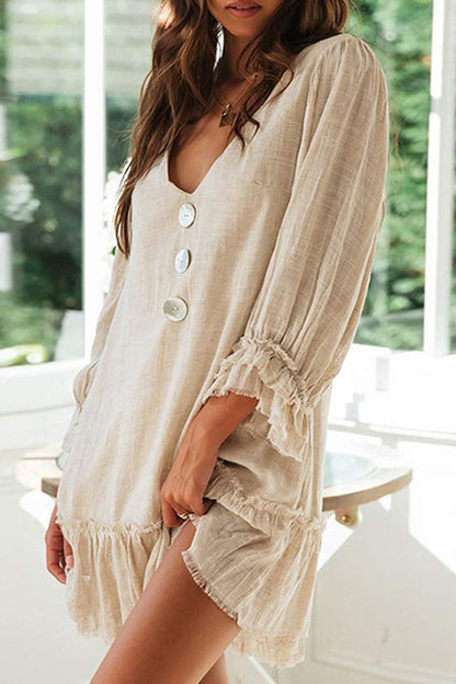 Fashion Simplicity Solid Patchwork V Neck A Line Dresses(4 Colors)