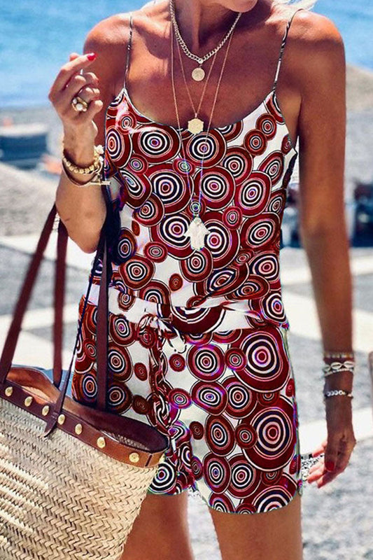 Fashion Street Print Patchwork Spaghetti Strap Sleeveless Two Pieces