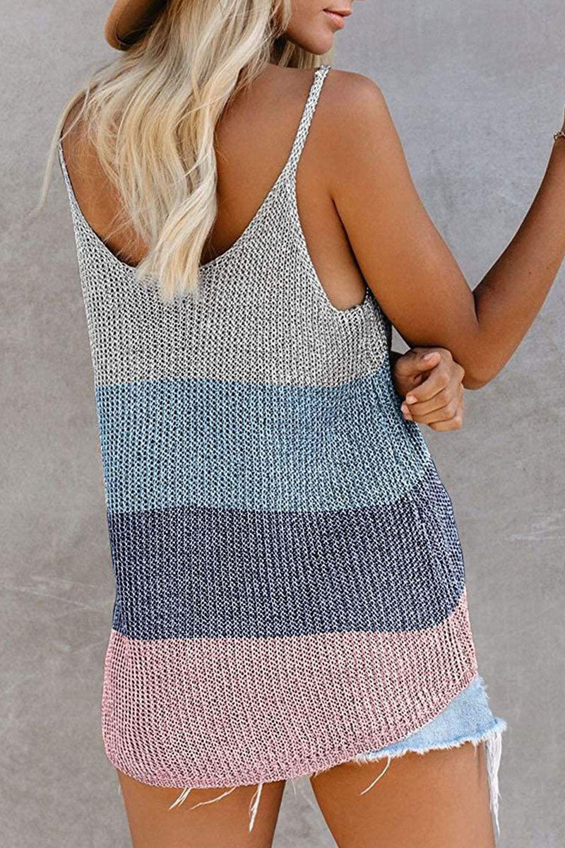 Fashion Street Striped Patchwork U Neck Tops(11 Colors)