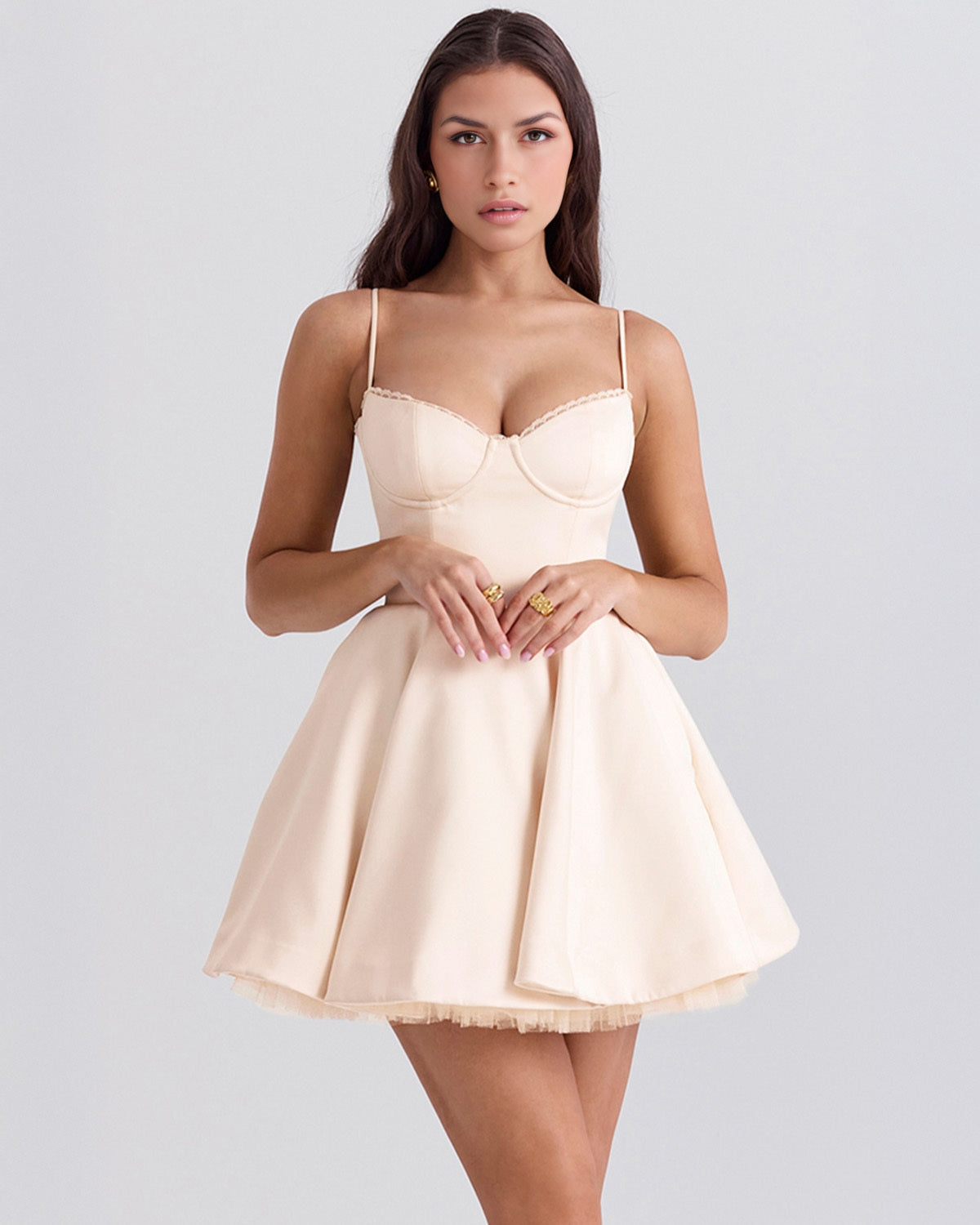 Sweetheart Neck Spaghetti Strap Corset Bodice Layered Tulle Mini Dress