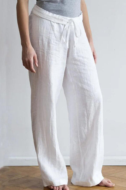 Fashion  Simplicity Solid Loose Mid Waist Wide Leg Bottoms