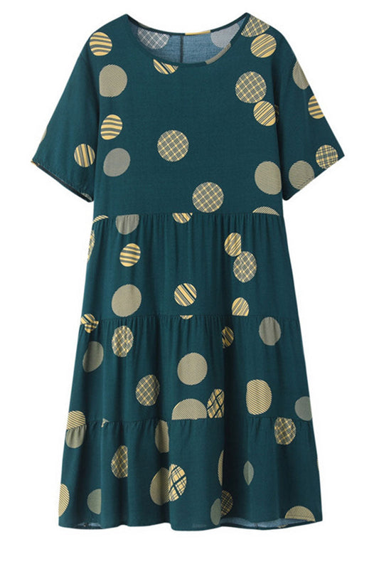 Fashion Casual Print Split Joint O Neck Princess Plus Size Dresses