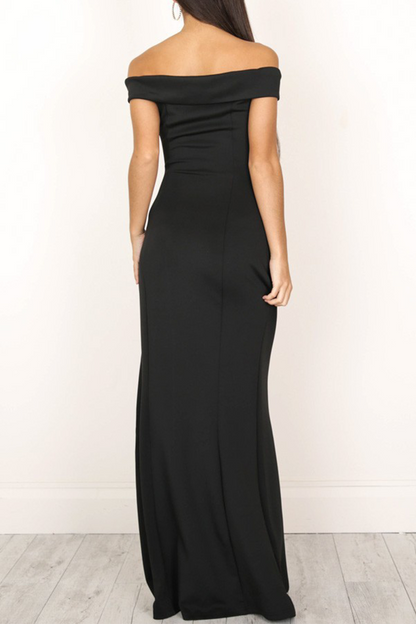 Off Shoulder Surplice Neckline High Slit Bodycon Maxi Gown