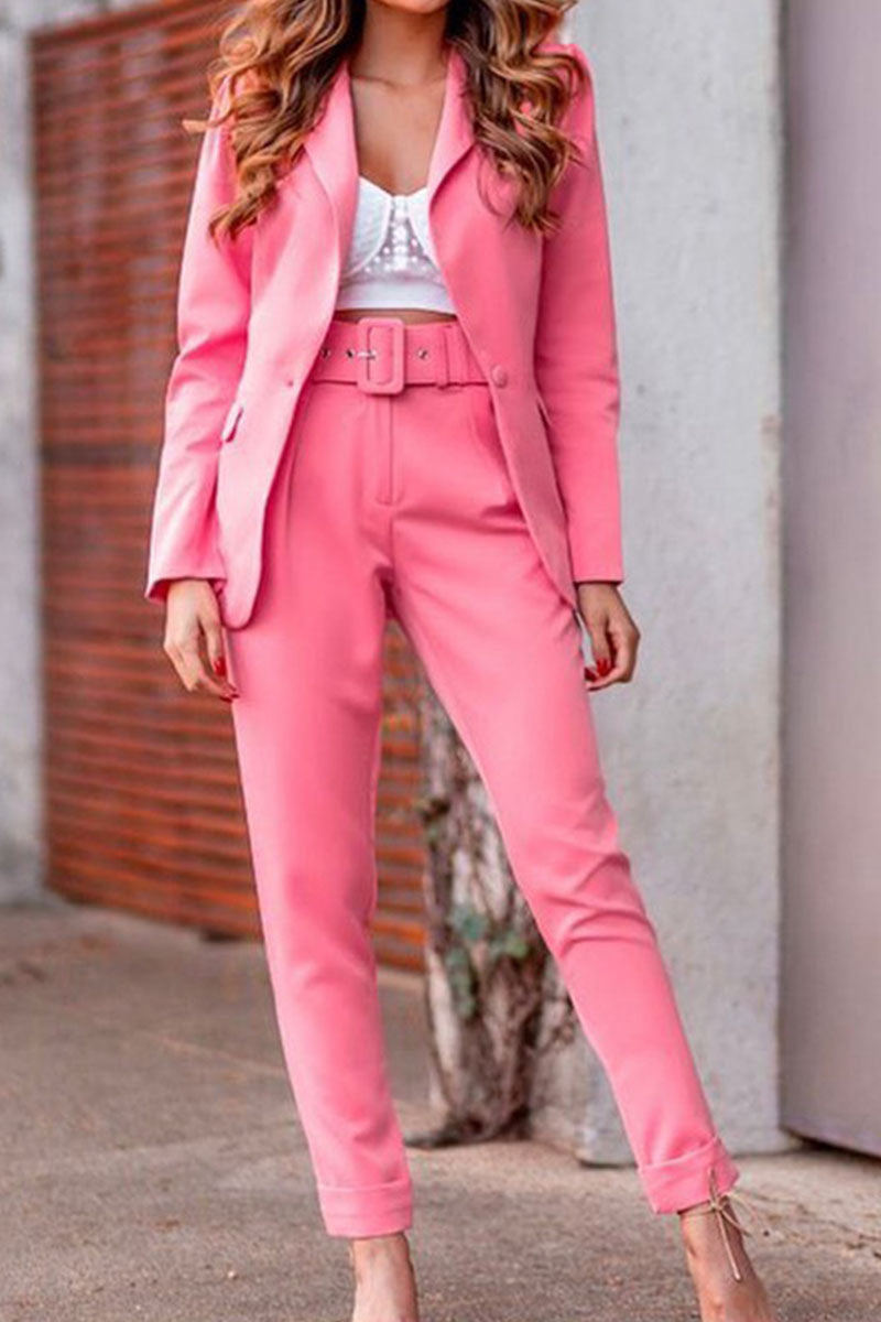 Fashion Casual Solid Patchwork Turndown Collar Long Sleeve Two Pieces