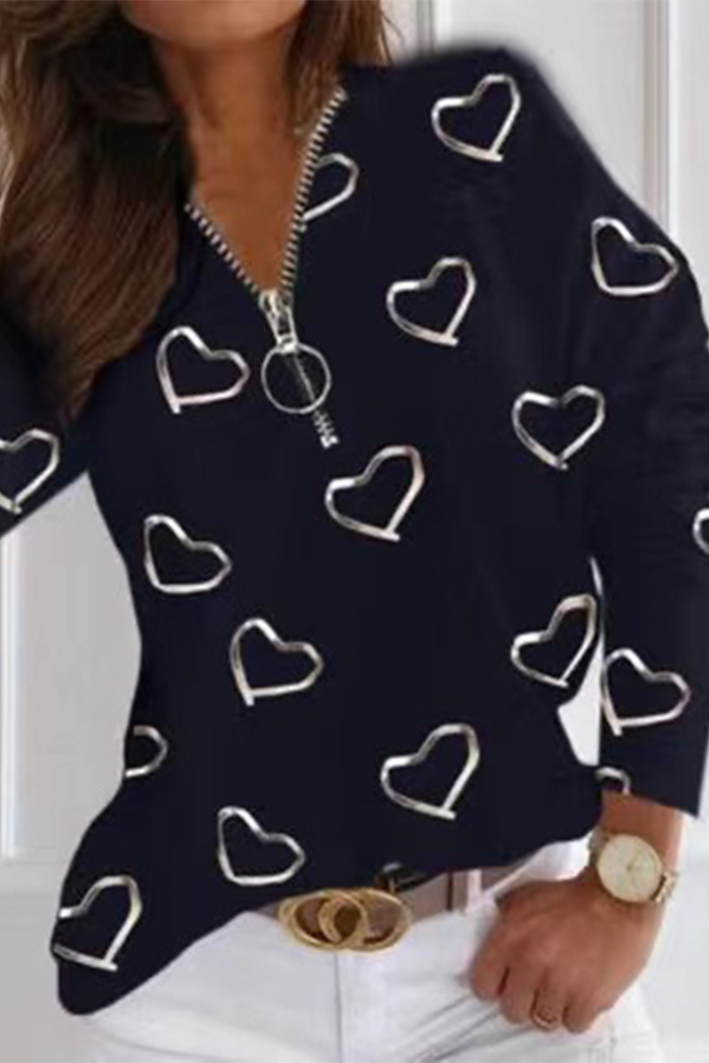 Casual Street Print Patchwork Zipper V Neck Tops