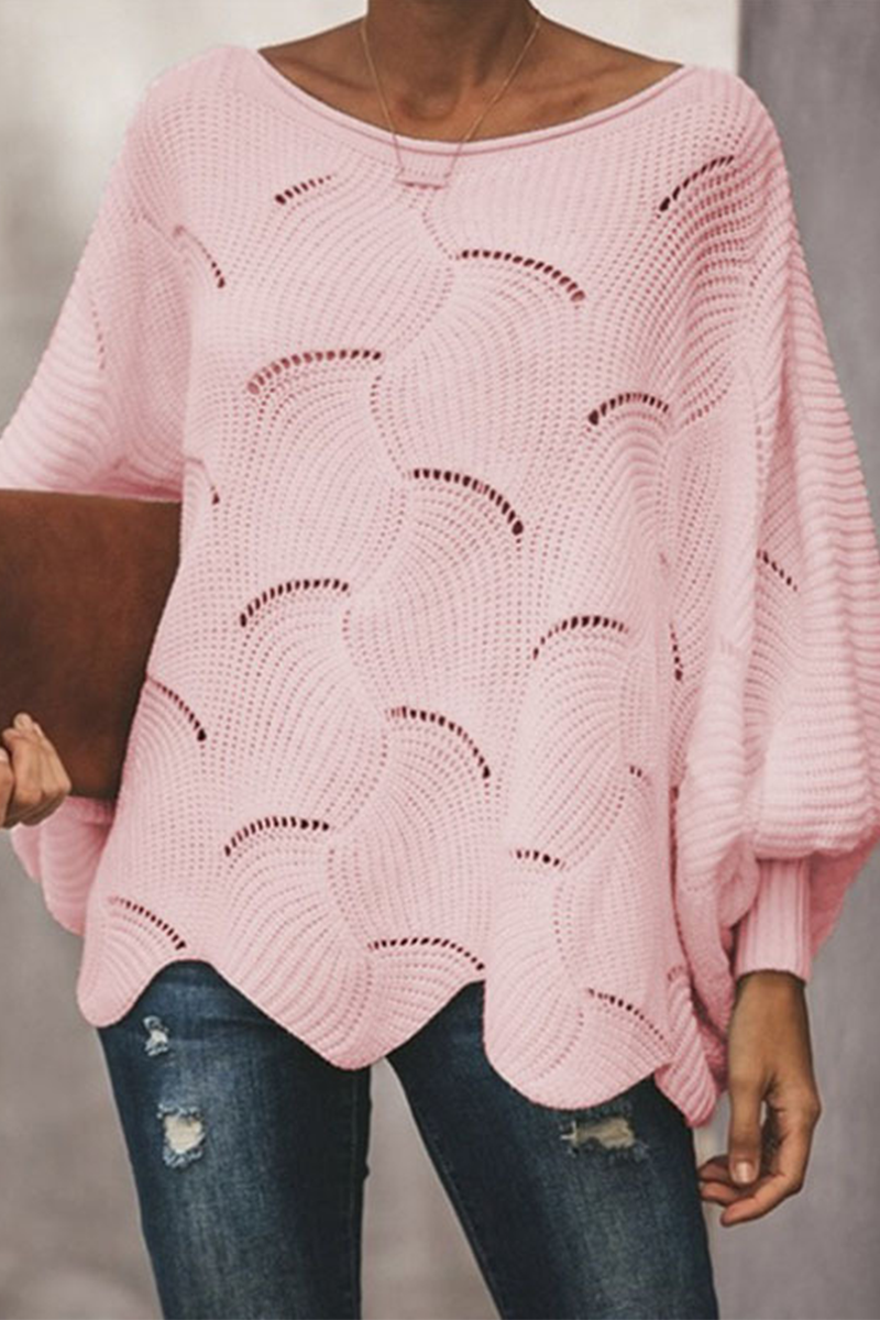 Fashion Elegant Solid Hollowed Out Patchwork O Neck Sweaters(7 Colors)