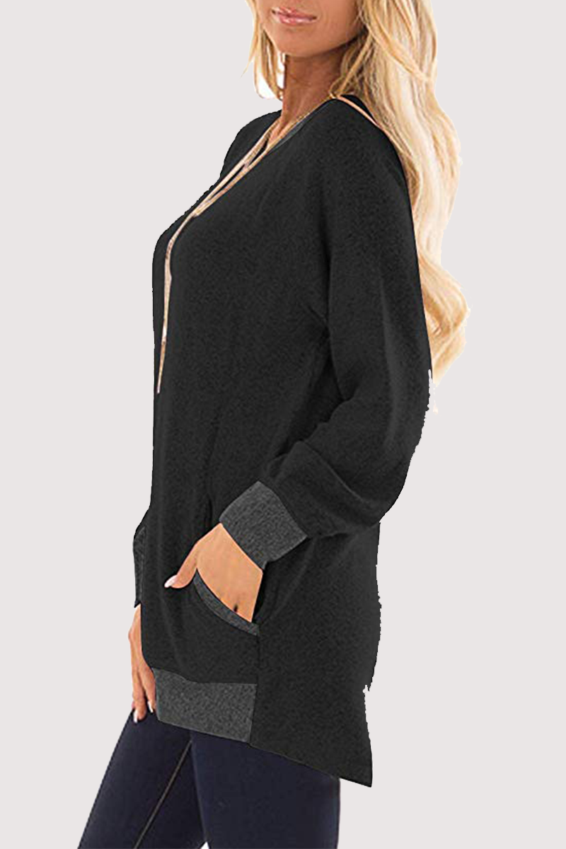 Casual Patchwork Pocket O Neck Tops