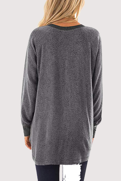 Casual Patchwork Pocket O Neck Tops