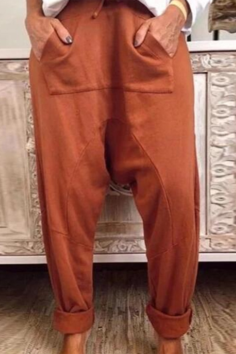 Casual  Draw String Pocket Loose Harlan Solid Color Bottoms(4 Colors)