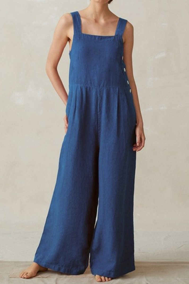 Casual Solid Patchwork Square Collar Straight Jumpsuits(3 Colors)