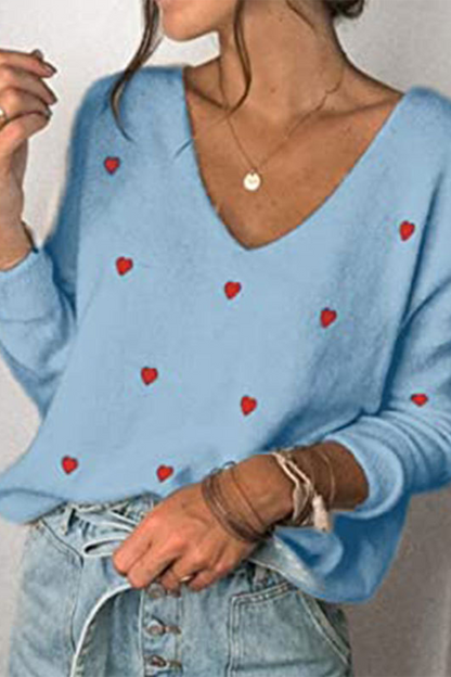 Casual Print Basic V Neck Tops Sweater(4 Colors)